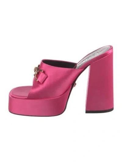Pre-owned Versace Satin Crystal Embellishments Mules In Pink