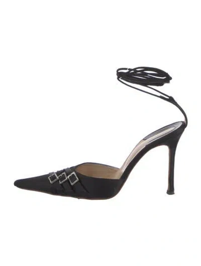 Pre-owned Versace Satin Crystal Embellishments Pumps In Black