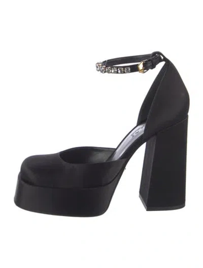 Pre-owned Versace Satin Crystal Embellishments Pumps In Black