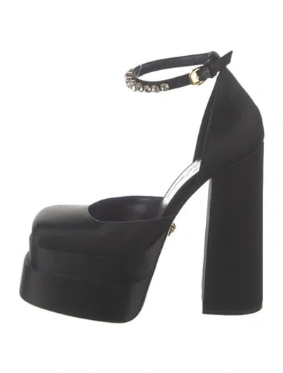 Pre-owned Versace Satin Crystal Embellishments Pumps In Black