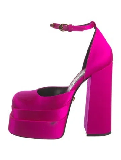 Pre-owned Versace Satin Crystal Embellishments Pumps In Pink