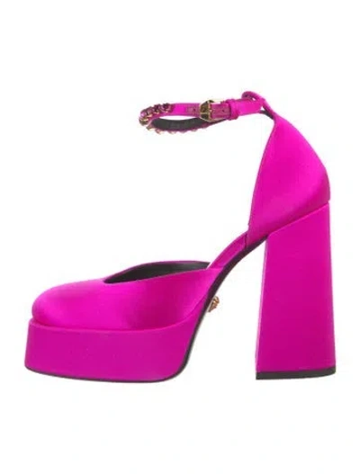 Pre-owned Versace Satin Crystal Embellishments Pumps In Pink