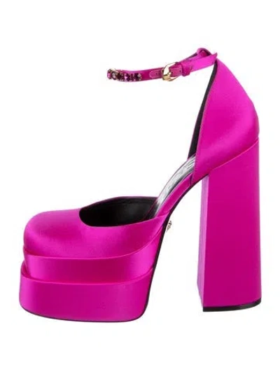 Pre-owned Versace Satin Crystal Embellishments Pumps In Pink