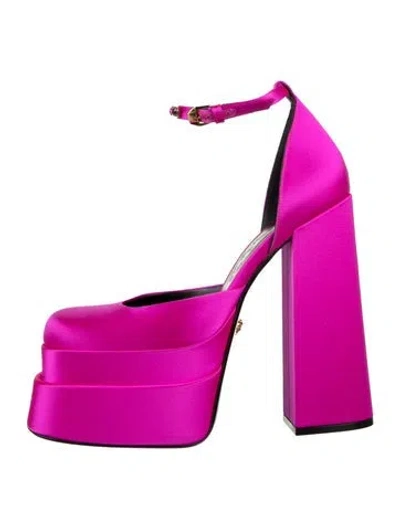 Pre-owned Versace Satin Crystal Embellishments Pumps In Pink