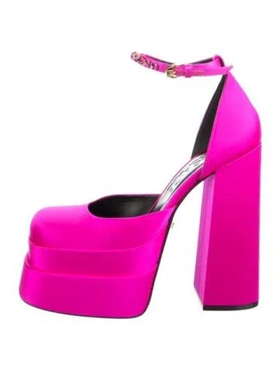 Pre-owned Versace Satin Crystal Embellishments Pumps In Pink