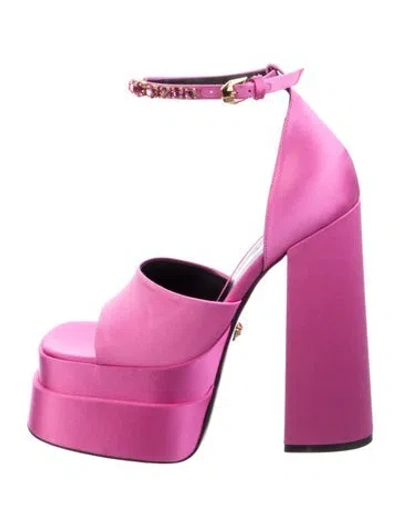 Pre-owned Versace Satin Crystal Embellishments Pumps W/ Tags In Pink