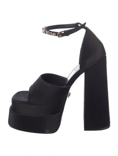 Pre-owned Versace Satin Crystal Embellishments Sandals In Black