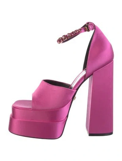 Pre-owned Versace Satin Crystal Embellishments Sandals In Pink