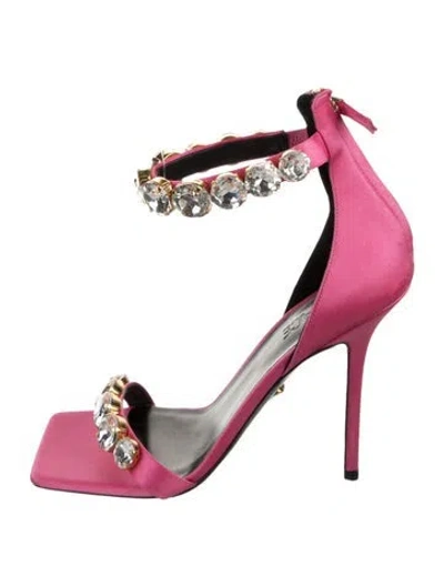 Pre-owned Versace Satin Crystal Embellishments Sandals In Pink
