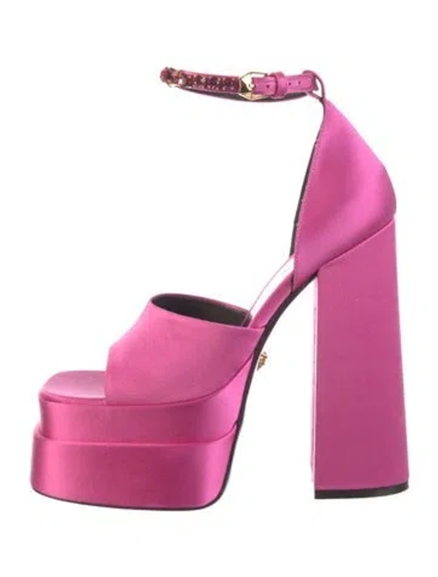 Pre-owned Versace Satin Crystal Embellishments Sandals In Pink