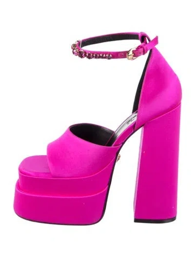 Pre-owned Versace Satin Crystal Embellishments Sandals W/ Tags In Purple