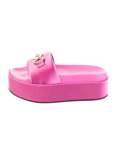 Pre-owned Versace Satin Crystal Embellishments Slides In Pink