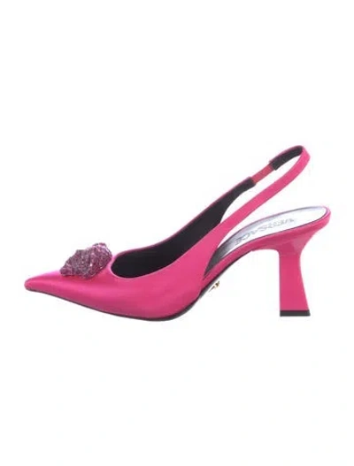 Pre-owned Versace Satin Crystal Embellishments Slingback Pumps In Pink