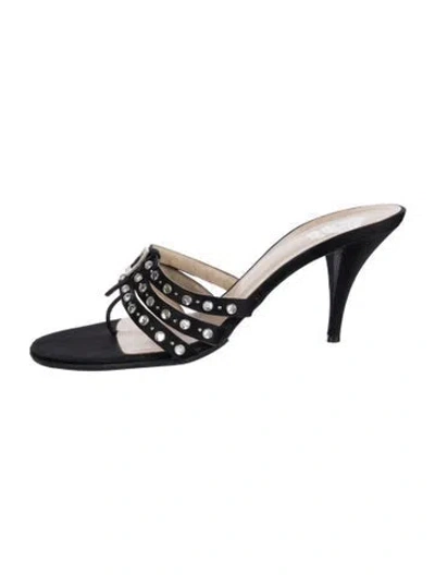 Pre-owned Versace Satin Crystal Embellishments T-strap Sandals In Black