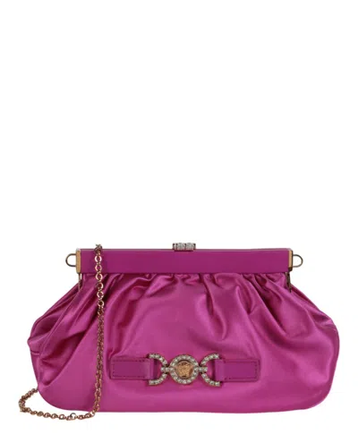 Versace Satin Crystal Medusa '95 Clutch In Purple