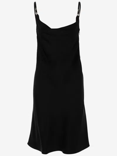 Versace Satin Mini Dress With Safety Pin Detail In Black