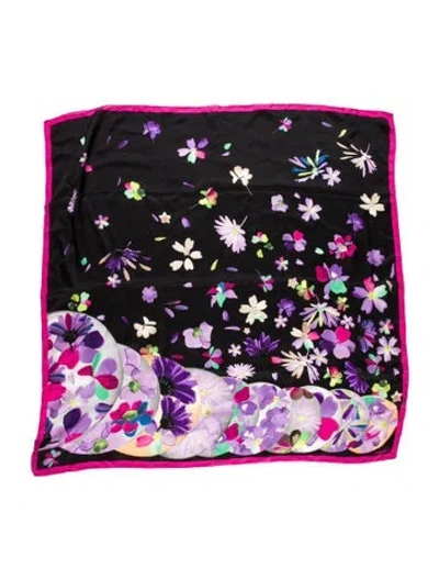 Pre-owned Versace Satin Floral Print Scarf In Black