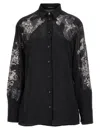 Versace Sheer-lace Crinkled Satin Shirt In Black