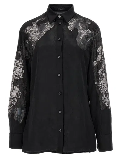 Versace Satin Lace Shirt In Black