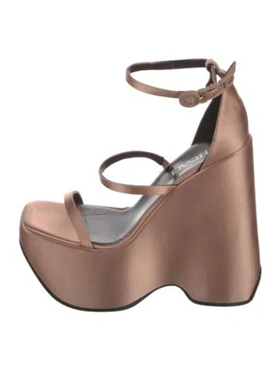 Pre-owned Versace Satin Leather Trim Embellishment Gladiator Sandals In Neutral