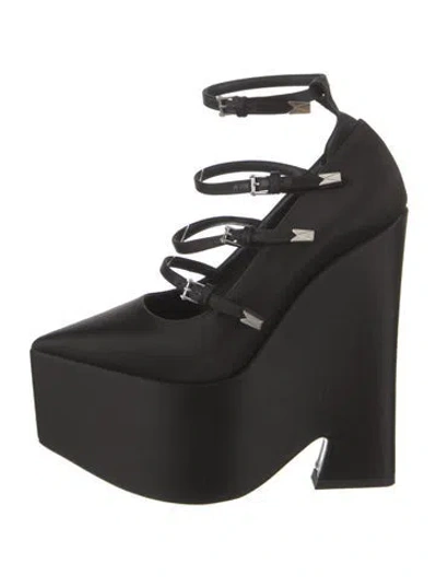 Pre-owned Versace Satin Leather Trim Embellishment Pumps In Black