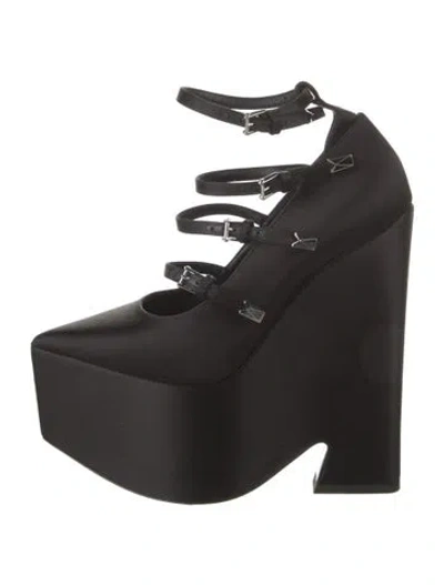 Pre-owned Versace Satin Leather Trim Embellishment Pumps In Black