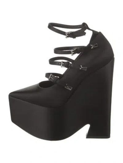 Pre-owned Versace Satin Leather Trim Embellishment Pumps In Black