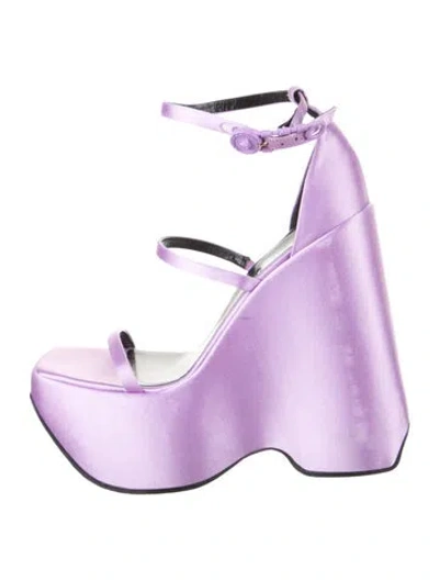 Pre-owned Versace Satin Leather Trim Embellishment Sandals In Purple