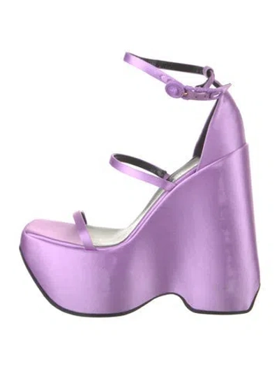 Pre-owned Versace Satin Leather Trim Embellishment Sandals In Purple