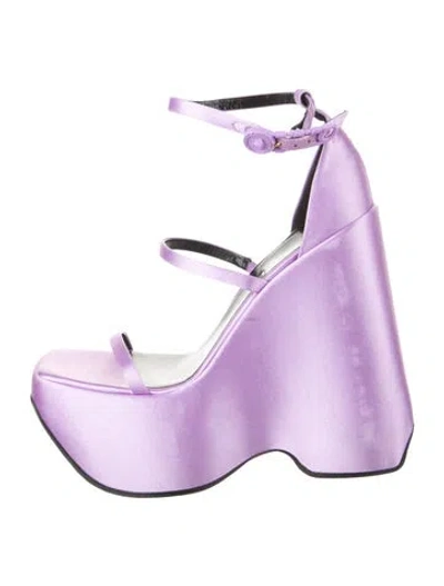 Pre-owned Versace Satin Leather Trim Embellishment Sandals In Purple