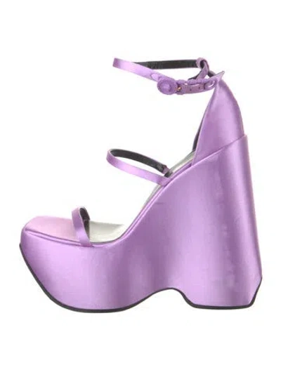 Pre-owned Versace Satin Leather Trim Embellishment Sandals In Purple