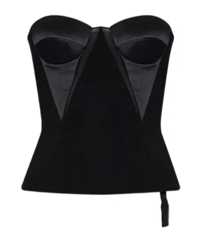 Versace Satin-panelled Bustier Top In Black
