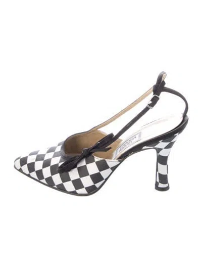 Pre-owned Versace Satin Plaid Print Slingback Pumps In Black