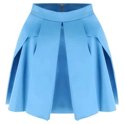 Pre-owned Versace Satin Pleated Mini Skirt In Blue