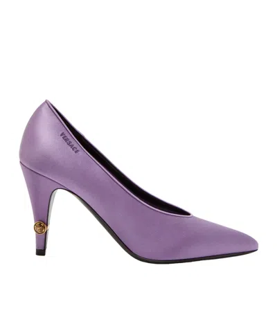 Versace Satin Pointed-toe Stiletto Heels In Purple