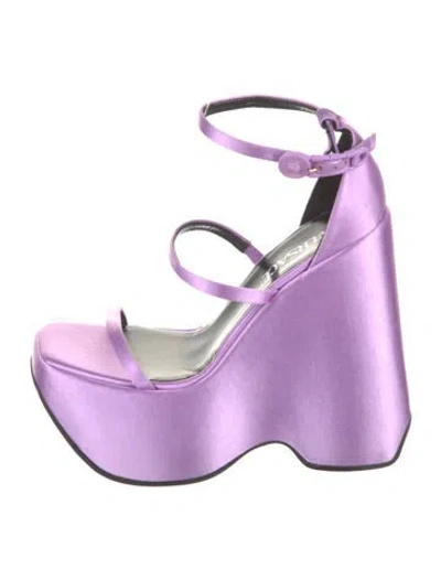 Pre-owned Versace Satin Printed Sandals In Purple