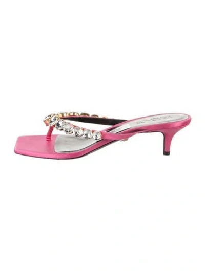 Pre-owned Versace Satin Printed Slides In Pink