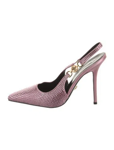 Pre-owned Versace Satin Printed Slingback Pumps In Pink