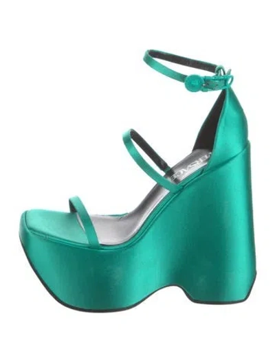 Pre-owned Versace Satin Sandals In Green