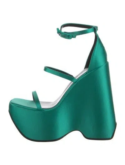 Pre-owned Versace Satin Sandals In Green