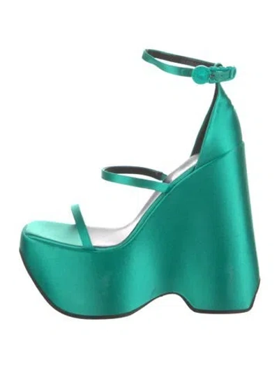 Pre-owned Versace Satin Sandals In Green