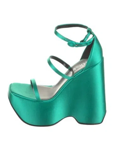 Pre-owned Versace Satin Sandals In Green