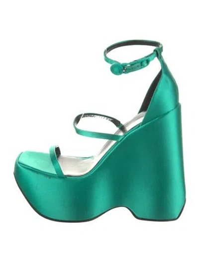Pre-owned Versace Satin Sandals In Green