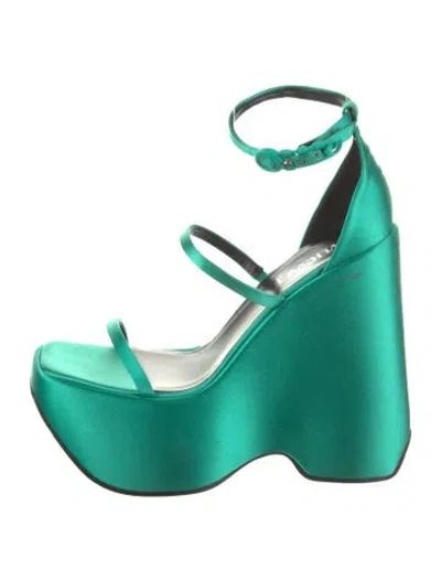 Pre-owned Versace Satin Sandals In Green