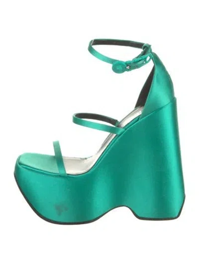 Pre-owned Versace Satin Sandals In Green