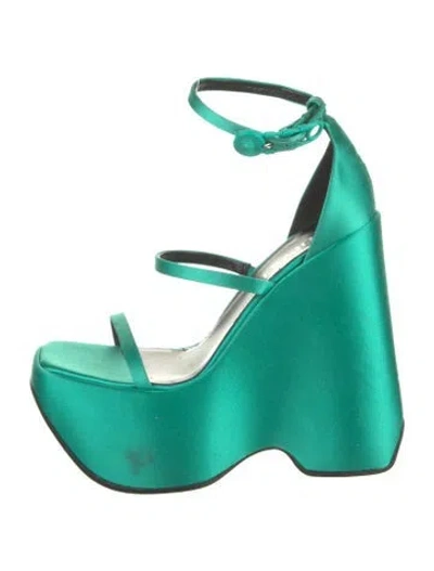 Pre-owned Versace Satin Sandals In Green