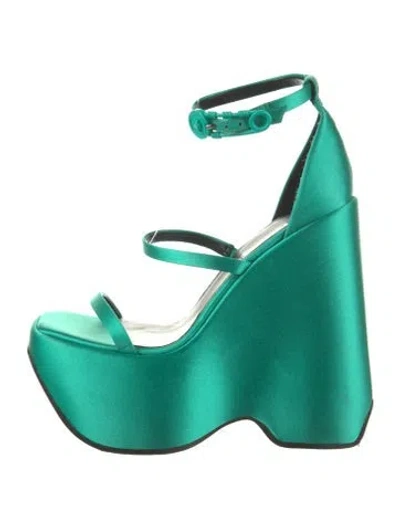 Pre-owned Versace Satin Sandals In Green