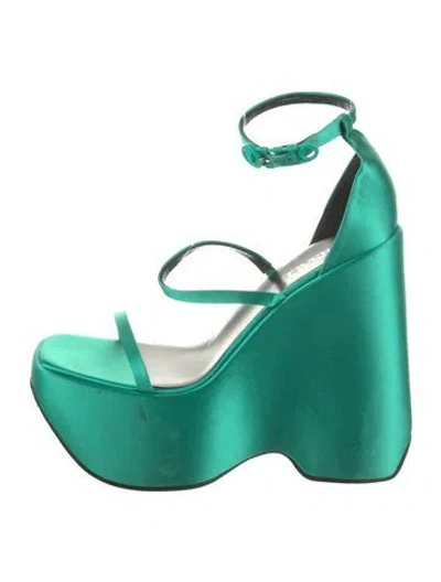Pre-owned Versace Satin Sandals In Green