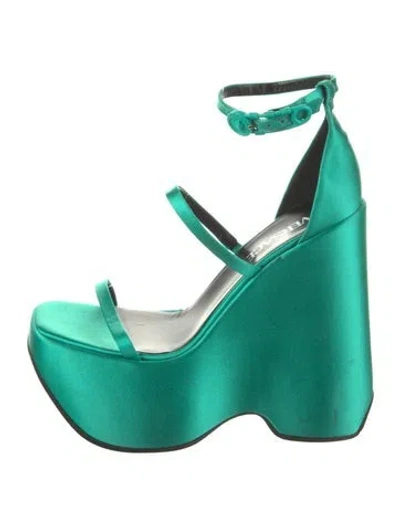 Pre-owned Versace Satin Sandals In Green