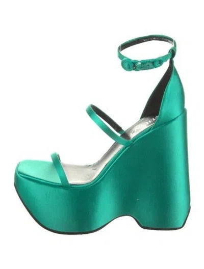 Pre-owned Versace Satin Sandals In Green